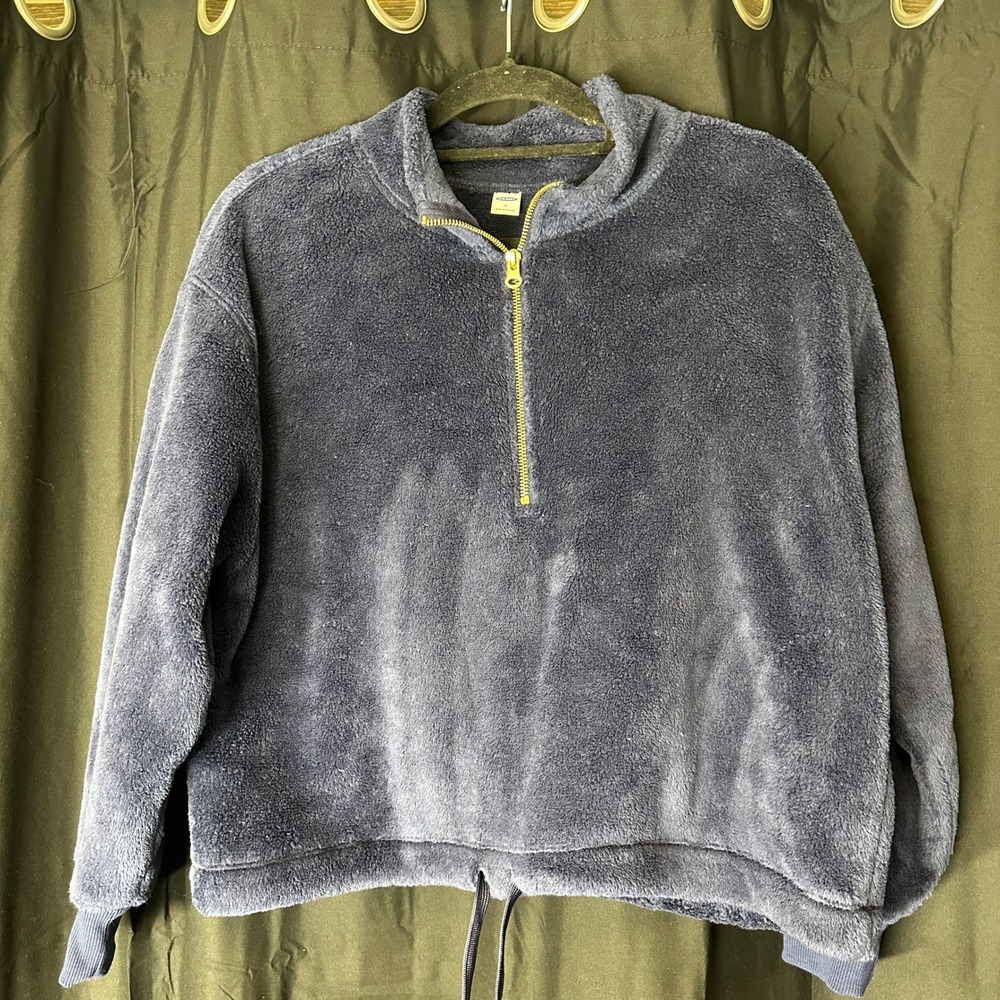 Old Navy Womens Navy Blue Quarter Zip Fleece Pullover Sweatshirt Small Cozy